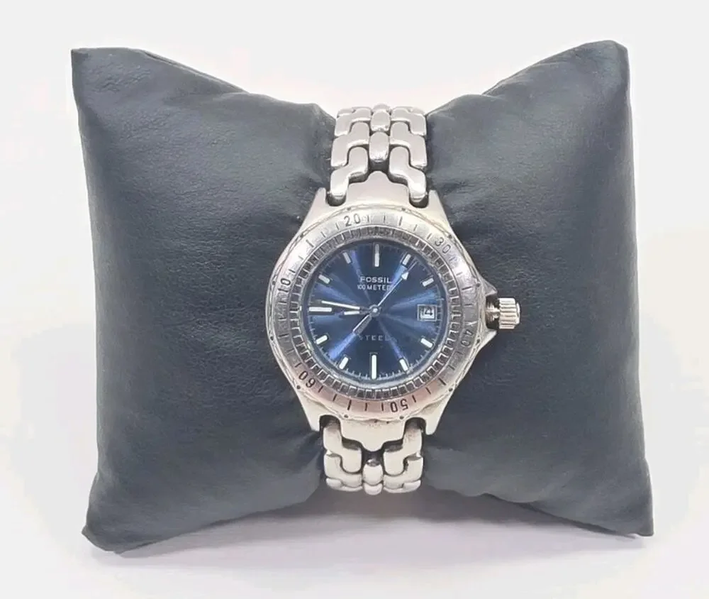 Fossil Steel Blue Dial Silver Stainless Steel Band Womens Watch New Battery W293